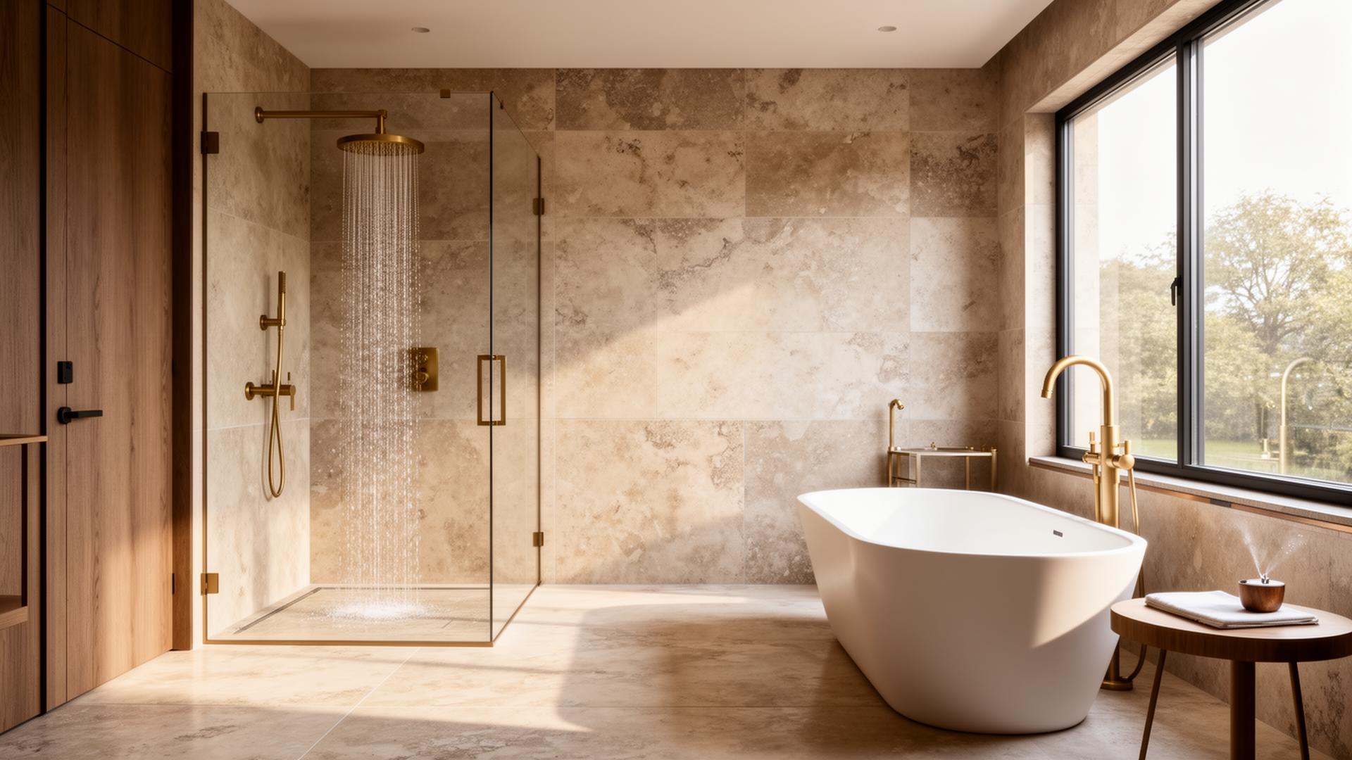 Renovated bathroom with walk-in shower